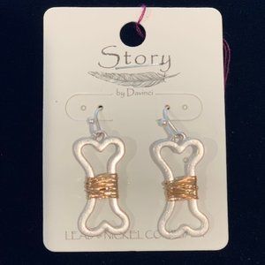 Wire-Wrapped Dog Bone Two-Tone Earrings-NWT